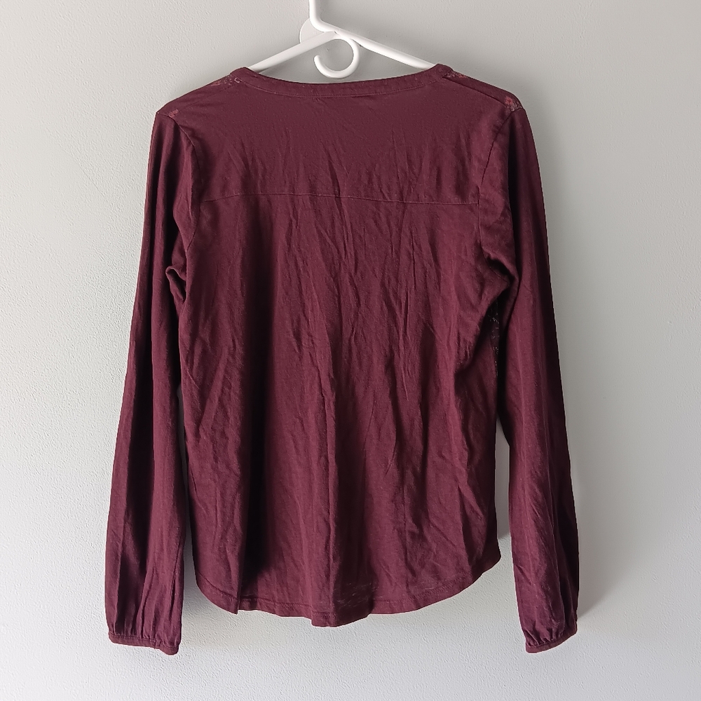 Lucky Brand Long-Sleeved Cotton Blend V-Neck Shirt Floral Purple White Medium - Picture 11 of 14
